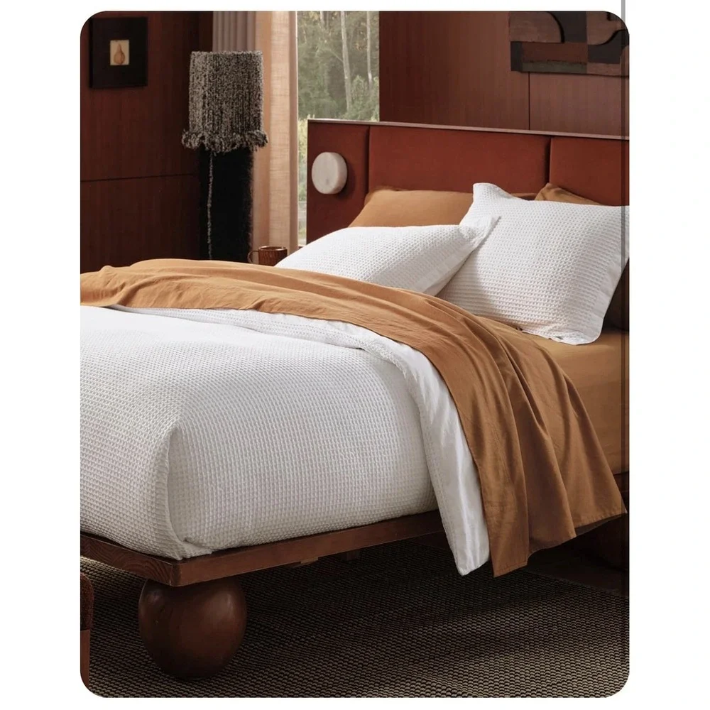 King Size Duvet Cover 100% Cotton Waffle Weave, Coconut White